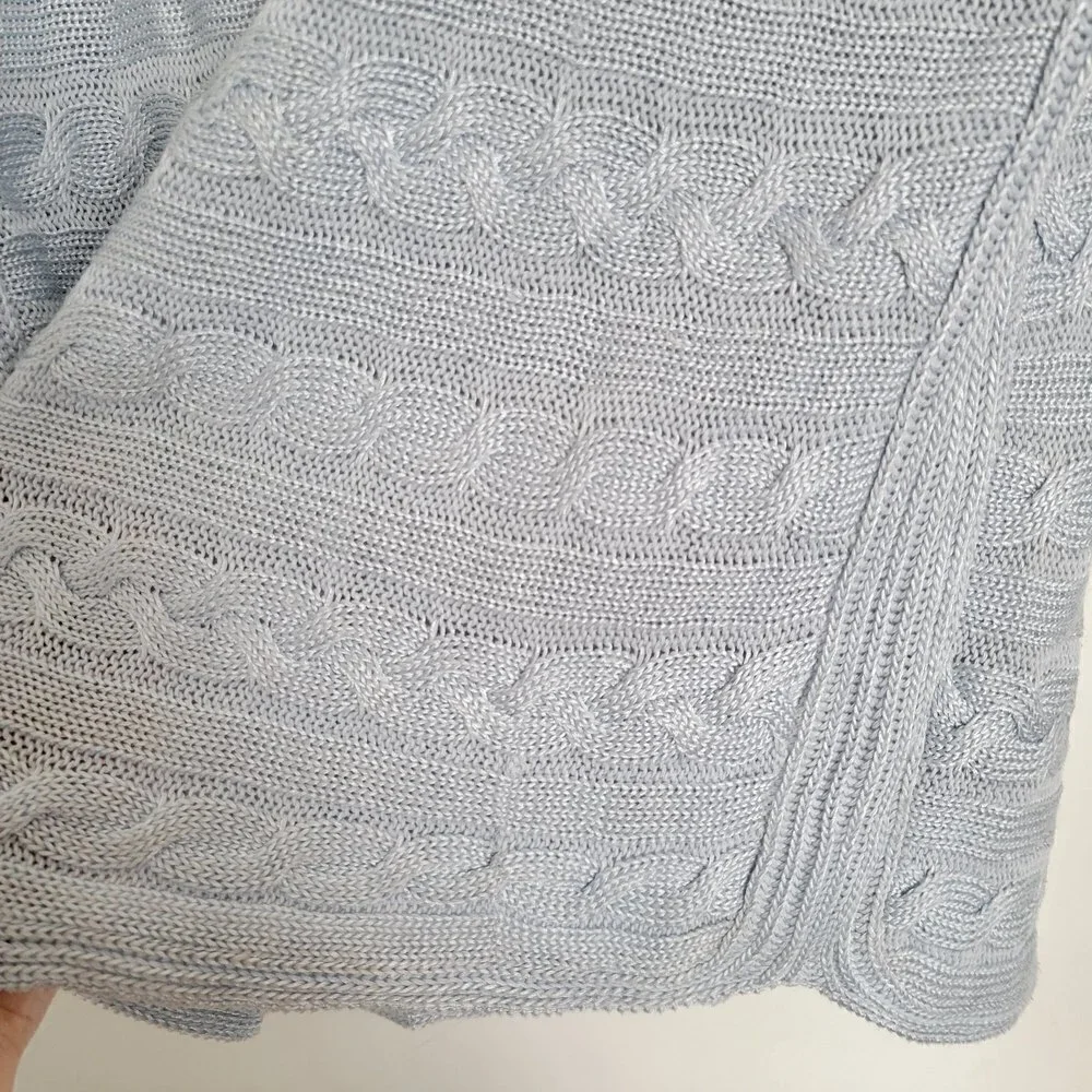 Lauren Ralph Lauren Cable Knit Light Baby Blue 3/4 Sleeve Cotton Sweater Large